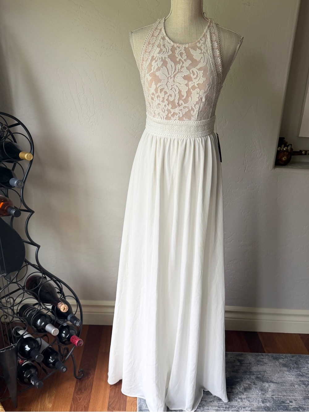 Lulu's‎ Women's Lovely Forever and Always  White Lace Halter Maxi Dress Size XS